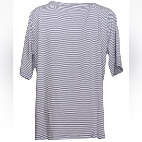 Nwot BRR Cooling Tee Denim & Co Striped Crew Neck Elbow Sleeve Purple Top Large - Picture 6 of 14